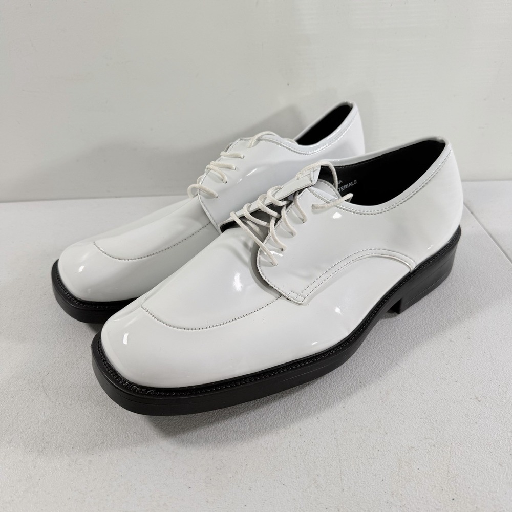 After Six Men's White Patent Leather Tuxedo Dress Shoes Oxfords Size 11.5 W NWOB